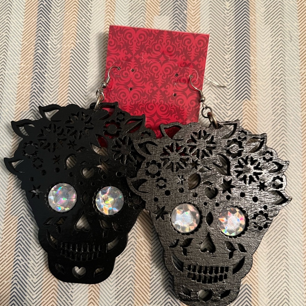 Black Sugar Skull Earrings